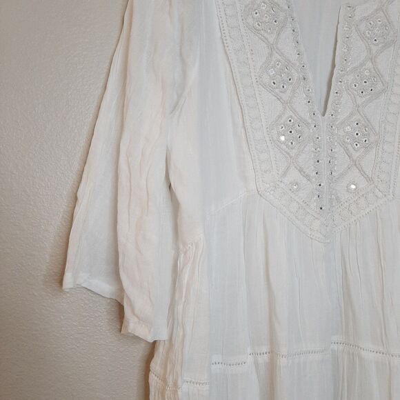 Sundance Dress White Women Size M Cotton Sahara Gauze Embroidered Beaded BoHo - Picture 7 of 13